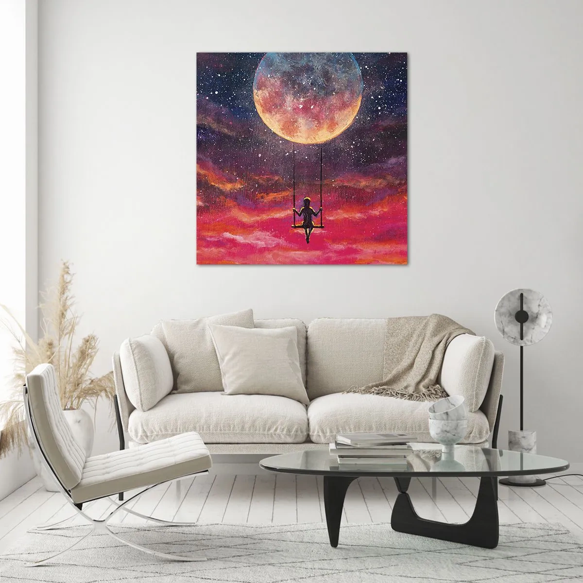 Glastavla - Bild på glas - Sväva i molnen - 50x50 cm