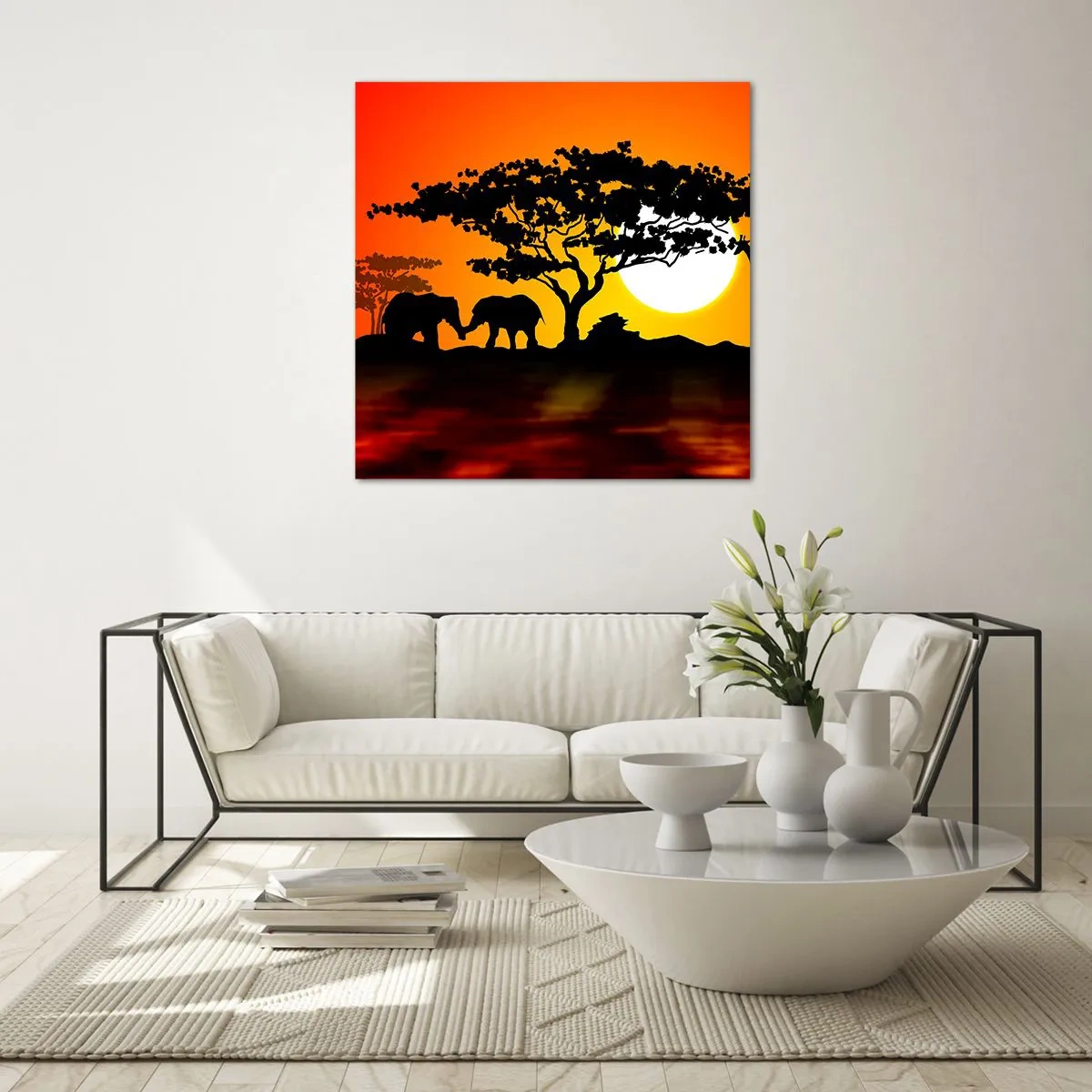 Glastavla - Bild på glas - Ett möte ute i savannen - 40x40 cm
