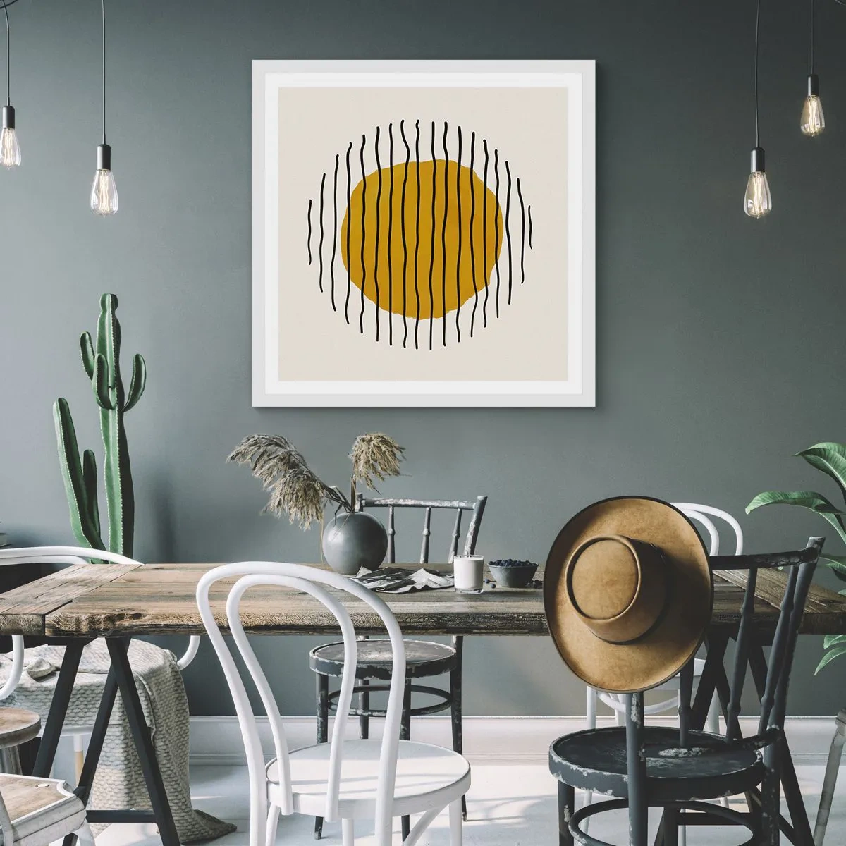 Affisch i vit ram - Abstraktion som darrar av glöd - 50x50 cm