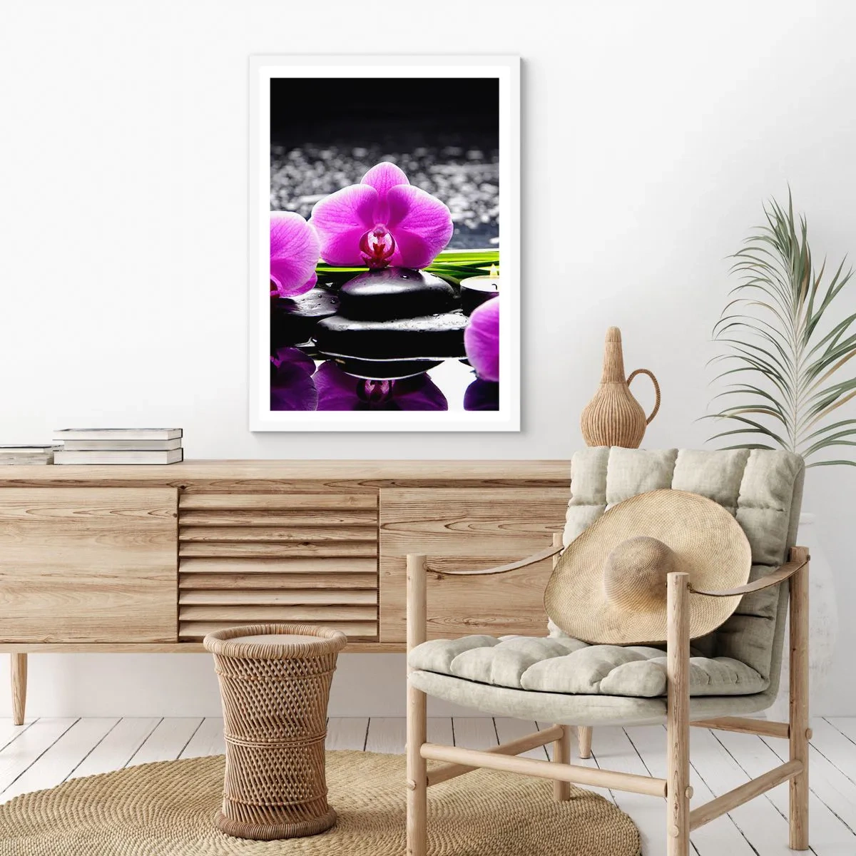 Affisch i vit ram - Drunkna i tystnad och lugn - 70x100 cm