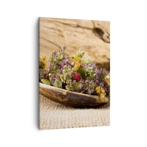 Canvastavla - Bild på duk - Färgglada blommor och doftande örter - 50x70 cm