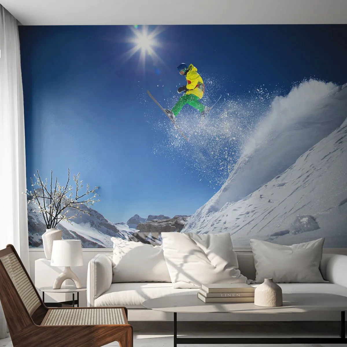 Fototapet Premium Sand - Dansar med fjällen - Sport, Skidåkning, Vinter - 100x70 cm