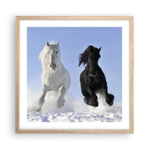 Affisch i ram av ljusek - Svart-vit galopp - 50x50 cm