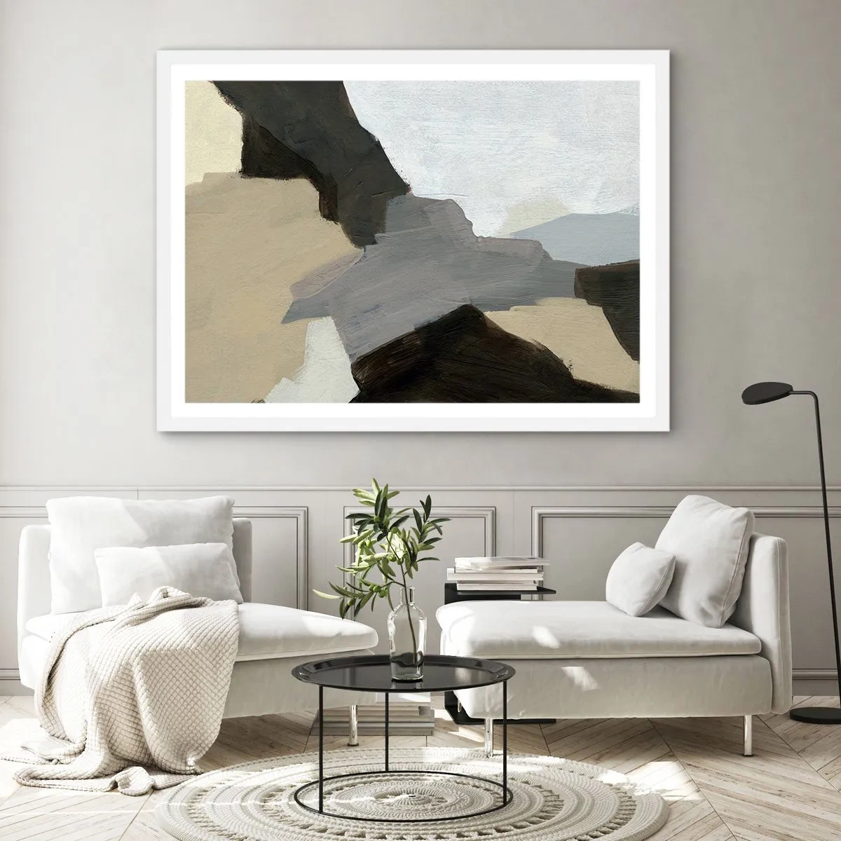 Affisch i vit ram - Abstraktion: avgrening av det gråa - 50x40 cm