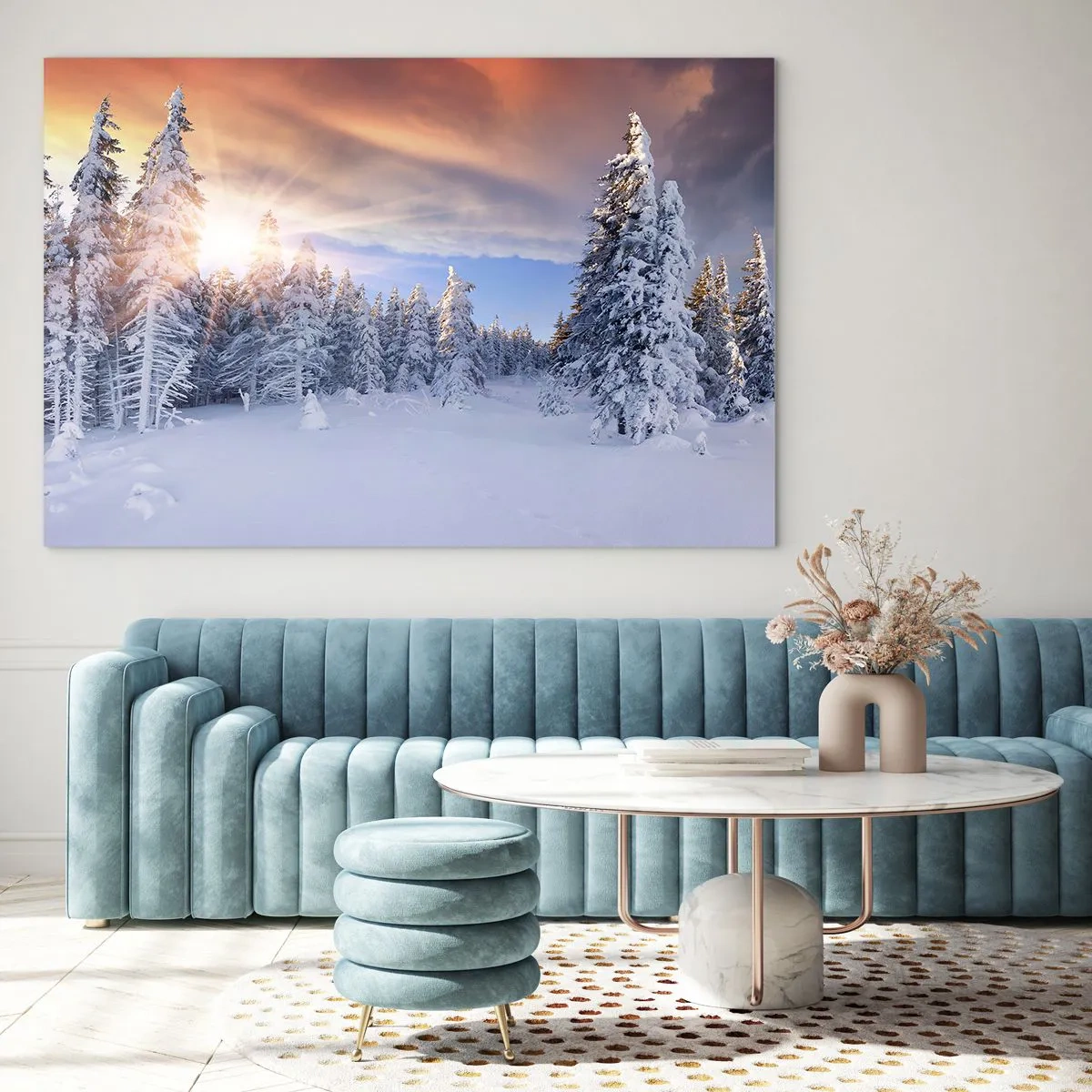 Glastavla - Bild på glas - Naturens snöiga spel - 120x80 cm