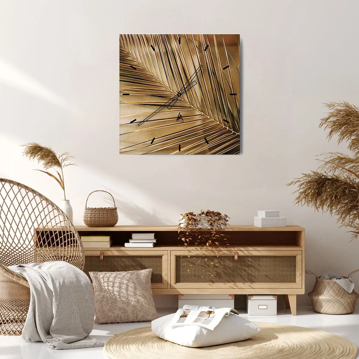 Väggklocka - Klocka på glas - Naturlig pelargång - 40x40 cm