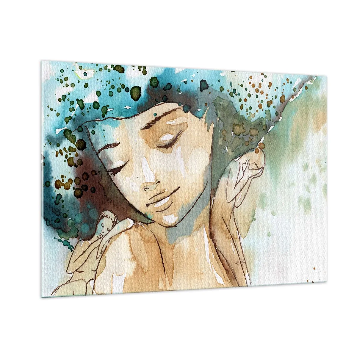 Glastavla - Bild på glas - Lady in blue - 100x70 cm