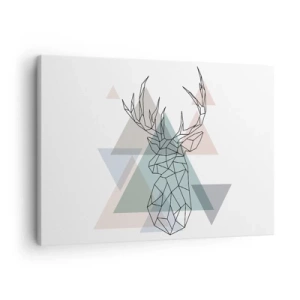Canvastavla - Bild på duk - Geometrisk hjort på en bakgrund av pastellfärgade trianglar - 70x50cm - I en geometrisk skog - Modern väggdekoration för vardagsrum och sovrum ARTTOR