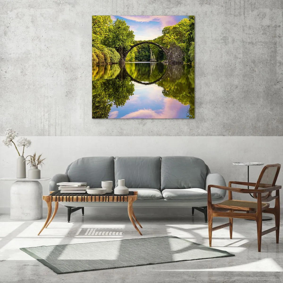 Glastavla - Bild på glas - På skarven mellan två världar - 70x70 cm