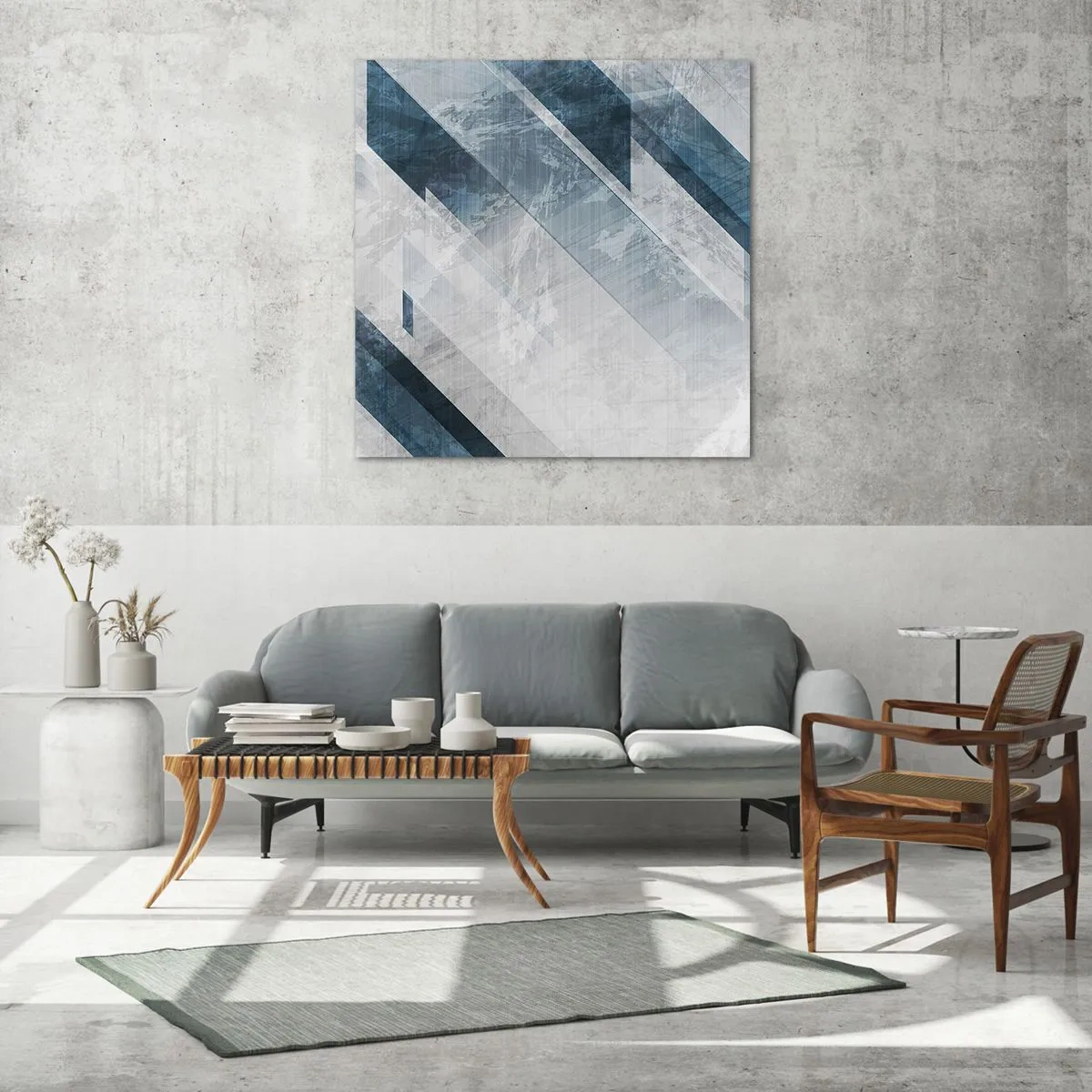 Glastavla - Bild på glas - Tredimensionell komposition – gråhetens rörelse - 70x70 cm