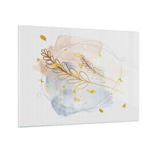 Glastavla - Bild på glas - En delikat komposition med kvistar och gyllene blad i akvarell - 70x50cm - En gyllene explosion - Modern väggdekoration för vardagsrum och sovrum ARTTOR