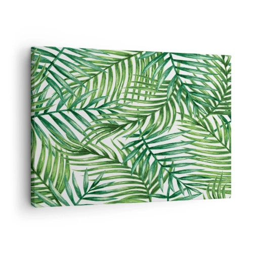 Canvastavla - Bild på duk - Gröna tropiska palmblad på en ljus bakgrund - 70x50cm - Under gröna baldakinen - Modern väggdekoration för vardagsrum och sovrum ARTTOR