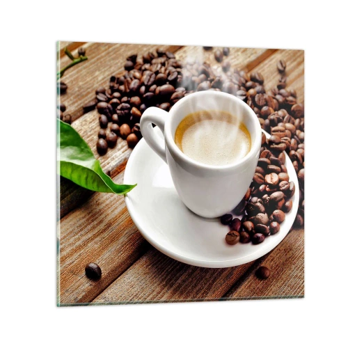 Glastavla - Bild på glas - Kaffe på bordet - 30x30 cm