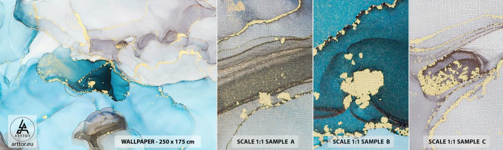 Provbit av fototapet Premium Canvas - Studie över mötet mellan grå och turkos - Abstraktion, Bit, Modernt mönster - 100x30 cm