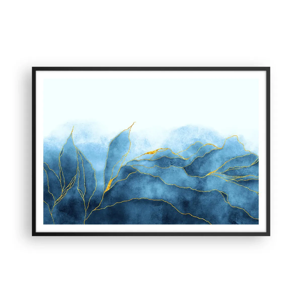 Affisch i svart ram - Blått i guld - 100x70 cm