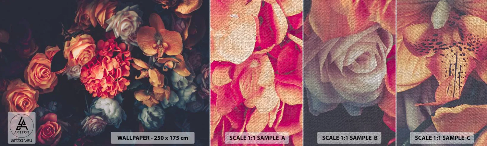 Provbit av fototapet Premium Canvas - Som hos de holländska mästarna - Blombukett, Blommor, Rosor - 100x30 cm