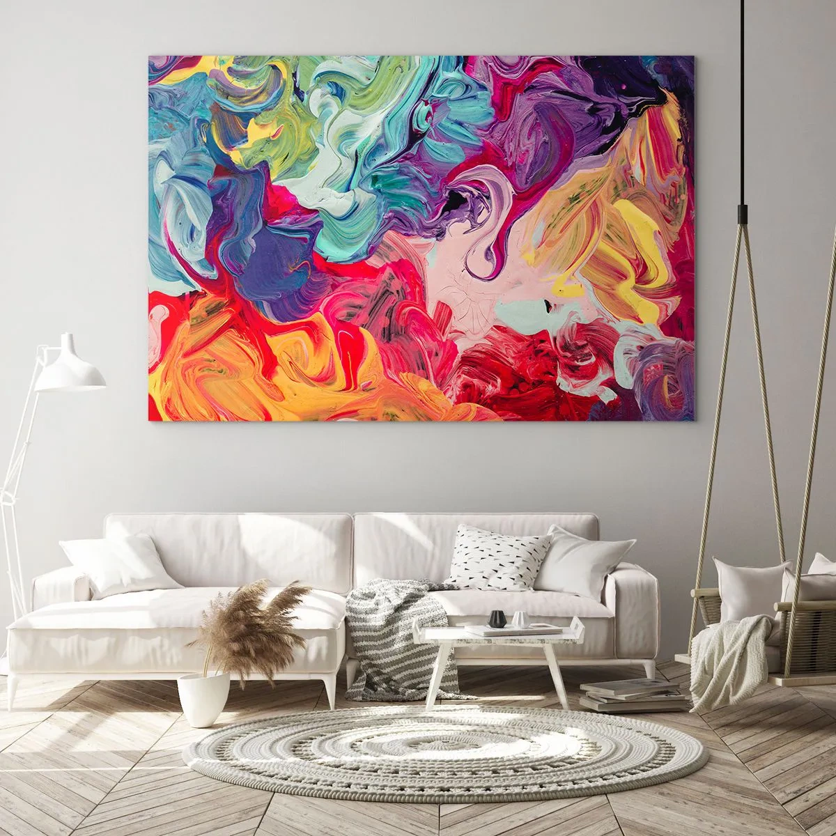 Glastavla - Bild på glas - Färgerna föds - 100x70 cm