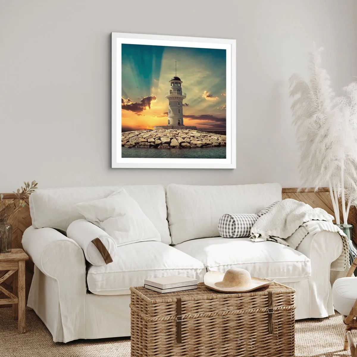 Affisch i vit ram - Ljus - Godhet - Skönhet - 50x50 cm