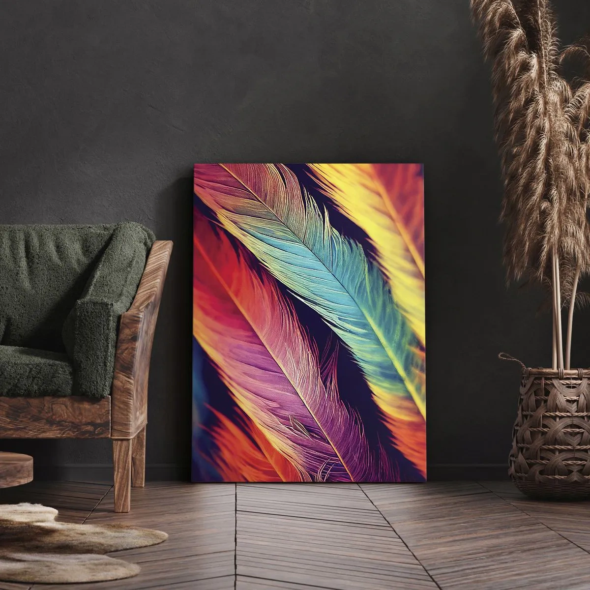Canvastavla - Bild på duk - Fjäderlik regnbåge - 50x70 cm
