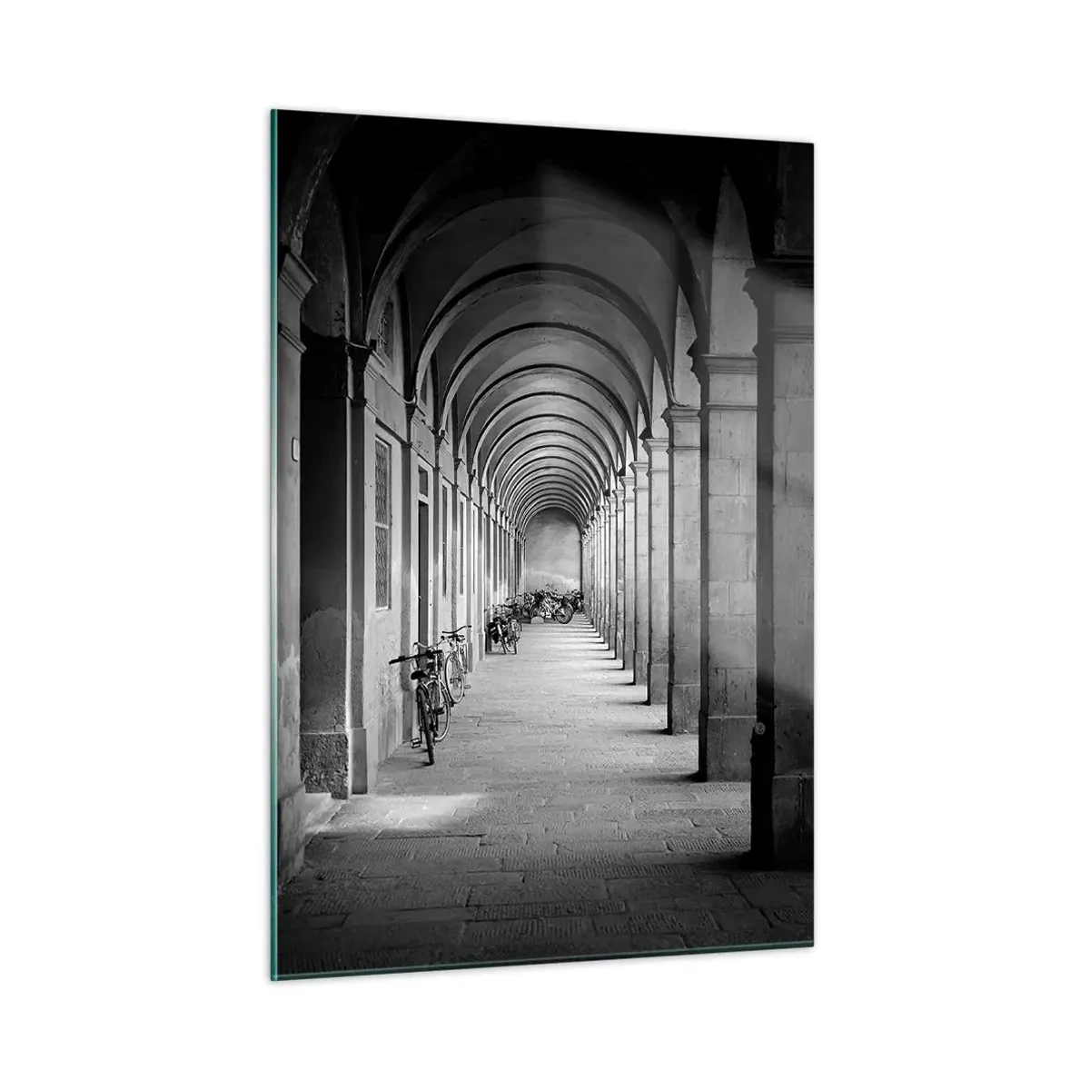Glastavla - Bild på glas - Under en arkadhall - 50x70 cm