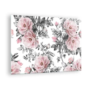 Glastavla - Bild på glas - Försvinn bland rosblommorna - 70x50cm - Tappa sig i rosblommorna - Modern väggdekoration för vardagsrum och sovrum ARTTOR
