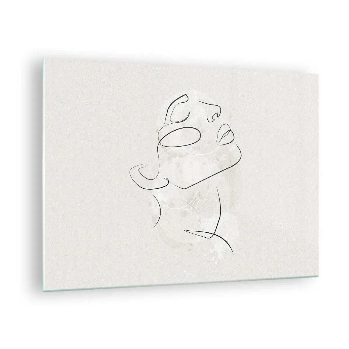 Glastavla - Bild på glas - Ett minimalistiskt kvinnans ansikte ritat med en linje. - 70x50cm - Drömmens kontur - Modern väggdekoration för vardagsrum och sovrum ARTTOR