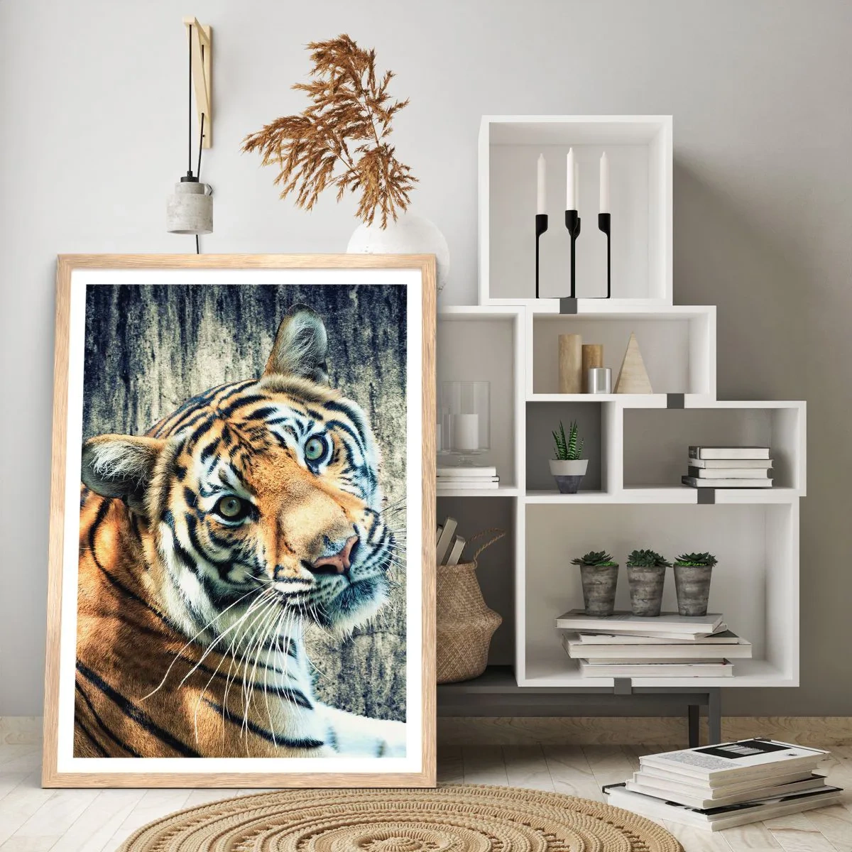 Affisch i ram av ljusek - Porträtt i ljusstrålar - 30x40 cm