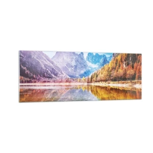 Glastavla - Bild på glas - Det är redan höst i fjällen - 140x50 cm