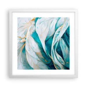 Affisch i vit ram - Blå abstraktion med guldmotiv - 40x40 cm