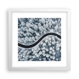 Affisch i vit ram - Genom vinterskogen - 30x30 cm
