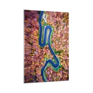 Glastavla - Bild på glas - Slingrande väg genom skogen - 80x120 cm