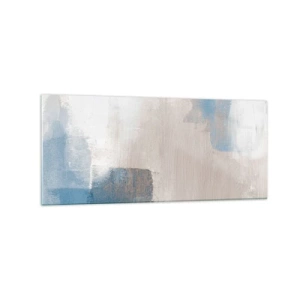 Glastavla - Bild på glas - Rosa abstraktion bakom en blå slöja - 120x50 cm