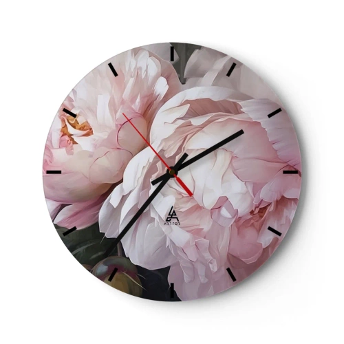 Väggklocka - Klocka på glas - Fina rosa pioner i närbild - 30x30cm - Fast i blomning - Modern väggdekoration för vardagsrum, kök och sovrum ARTTOR