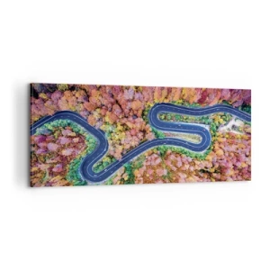 Canvastavla - Bild på duk - Slingrande väg genom skogen - 100x40 cm