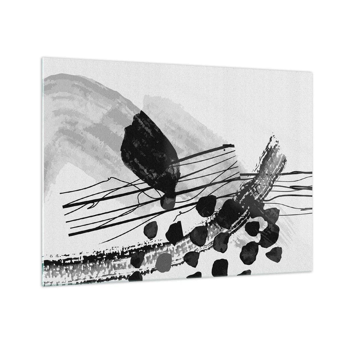 Glastavla - Bild på glas - Svartvit abstraktion med organiska former och linjer - 70x50cm - Svartvit organisk abstraktion - Modern väggdekoration för vardagsrum och sovrum ARTTOR