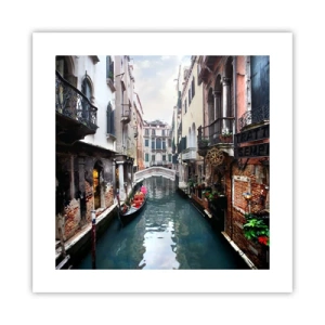 Affisch - Venedig-landskap med gondol och bro - 40x40 cm