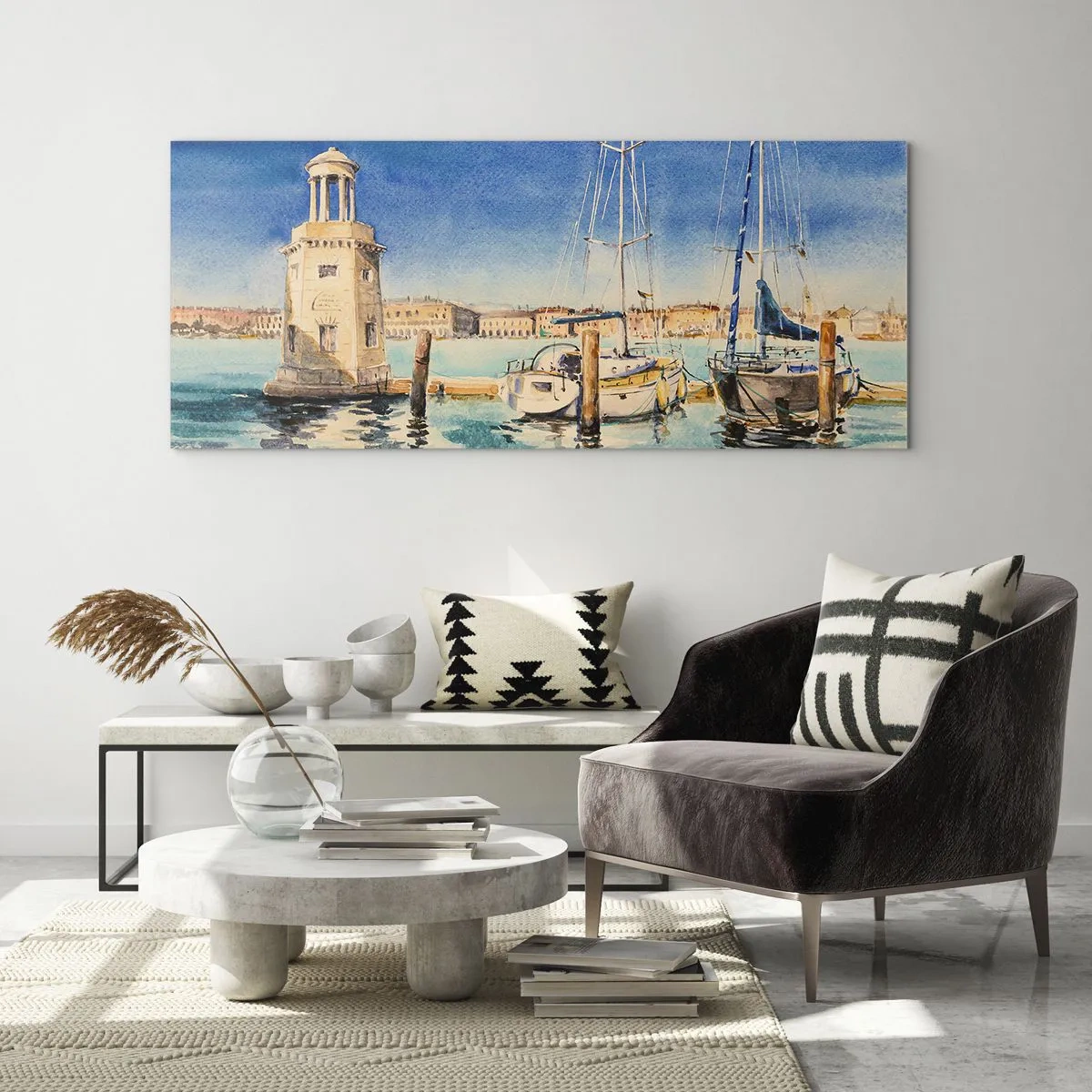 Glastavla - Bild på glas - Solig lagun - 100x40 cm