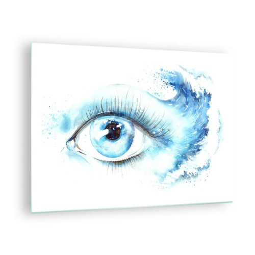 Glastavla - Bild på glas - Blått öga i konstnärlig akvarell - 70x50cm - Doppa sig i den blåa blicken - Modern väggdekoration för vardagsrum och sovrum ARTTOR