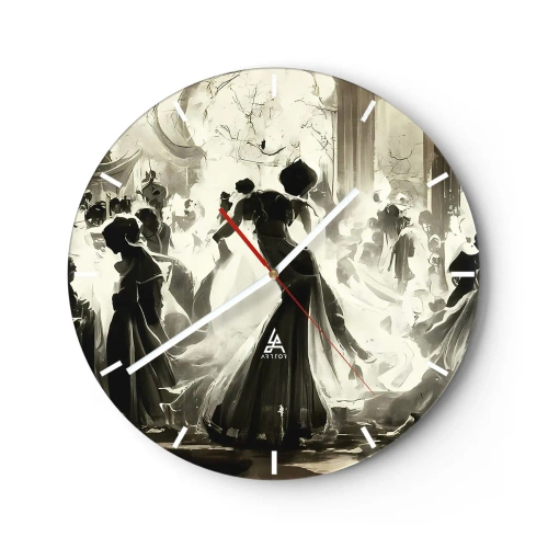 Väggklocka - Klocka på glas - Maskerade balsalfigurer som dansar i en elegant interiör - 30x30cm - Stor maskerad - Modern väggdekoration för vardagsrum, kök och sovrum ARTTOR