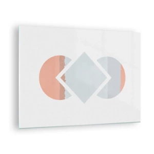 Glastavla - Bild på glas - En pastellfärgad romb i mitten mellan halvcirklarna på en vit bakgrund. - 70x50cm - Situationen är klar - Modern väggdekoration för vardagsrum och sovrum ARTTOR
