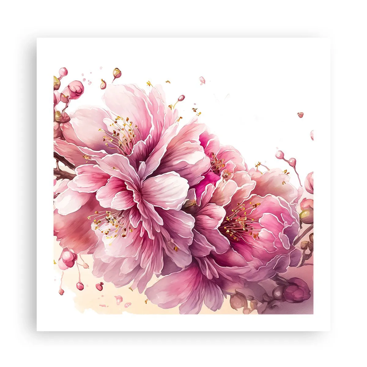 Affisch - Blommande körsbärsblomma - 60x60 cm