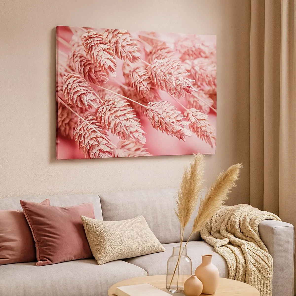 Canvastavla - Bild på duk - Närbild på de rosafärgade öronen - 70x50cm - Blomkaskad i rosa - Modern väggdekoration för vardagsrum och sovrum ARTTOR