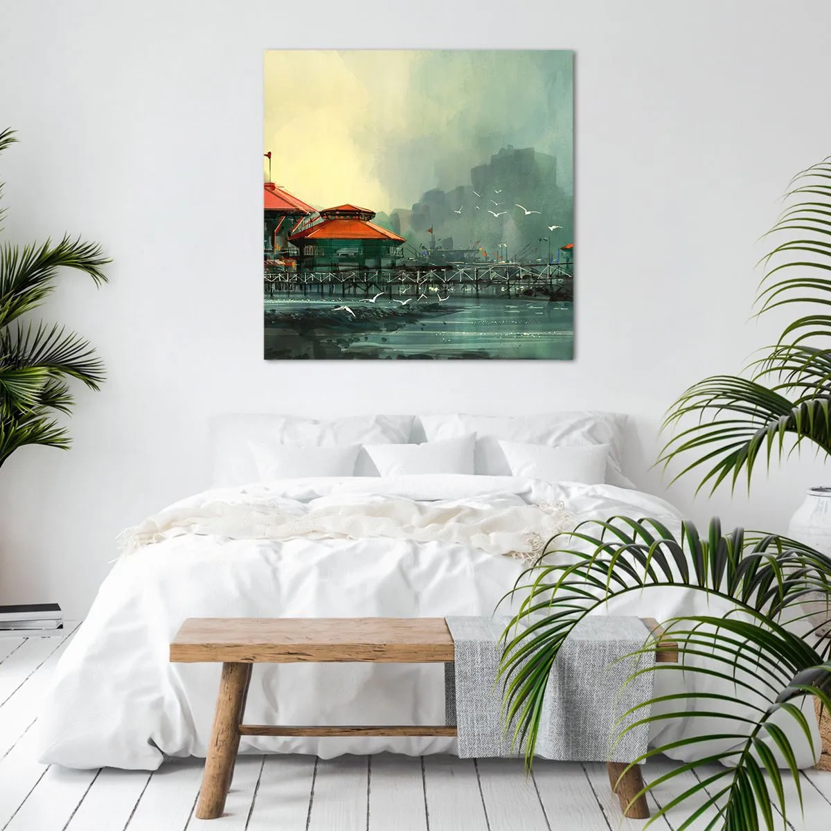 Canvastavla - Bild på duk - Duggig dag i hamnen - 60x60 cm