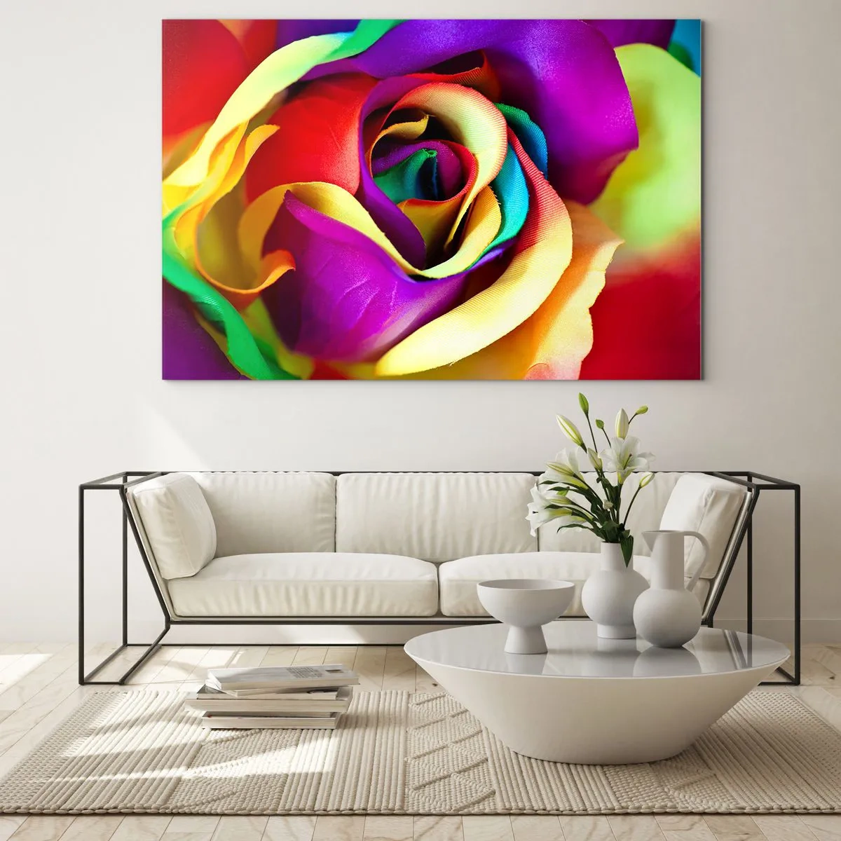 Glastavla - Bild på glas - En färgglad ros i regnbågens färger - 70x50cm - Det är omöjligt - Modern väggdekoration för vardagsrum och sovrum ARTTOR