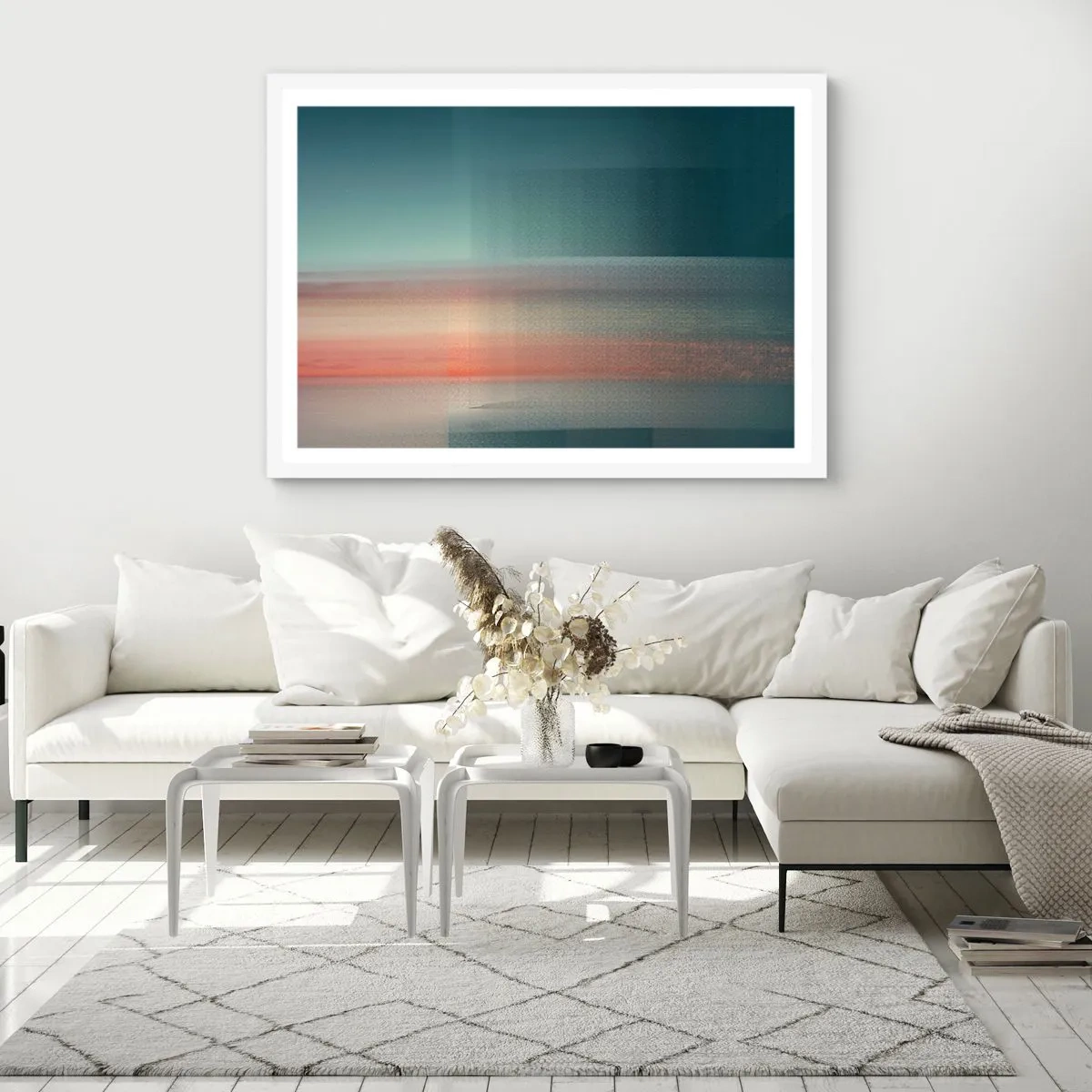 Affisch i vit ram - Abstraktion: ljusvågor - 100x70 cm