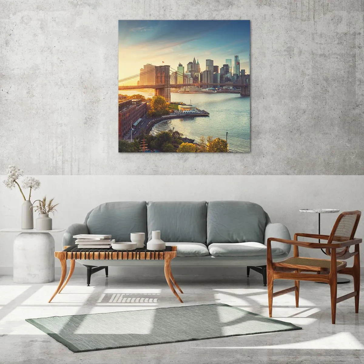 Glastavla - Bild på glas - Storstadsgryning - 70x70 cm