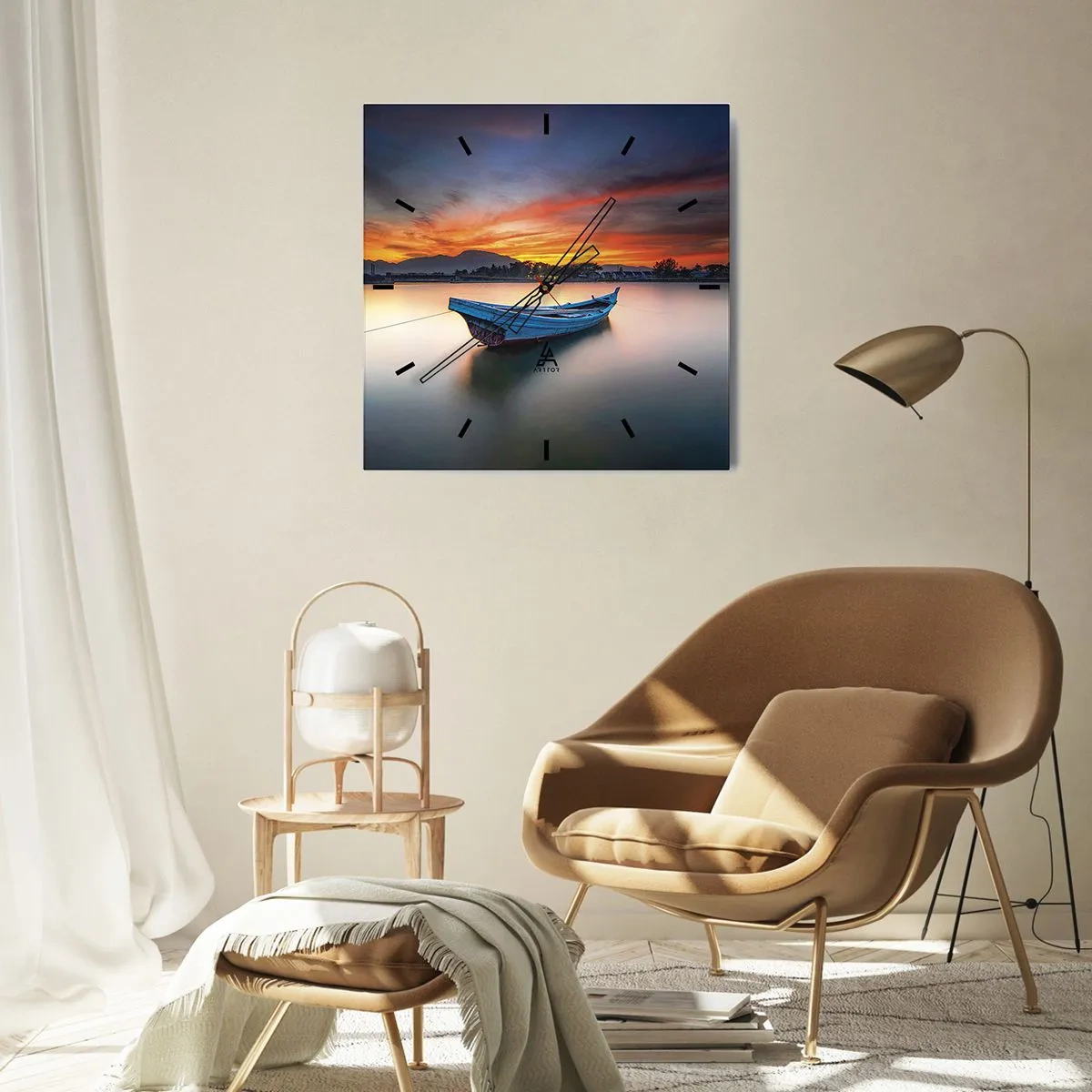 Väggklocka - Klocka på glas - Det kommer en god natt - 40x40 cm