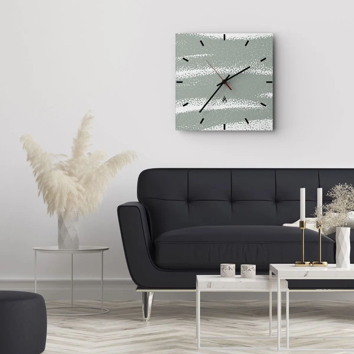 Väggklocka - Klocka på glas - Abstraktion i vinterstämning - 40x40 cm