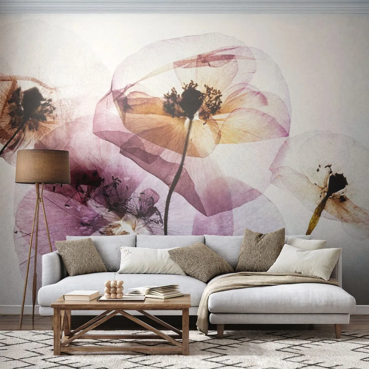 Fototapet Standard Eco - Blommornas transparenta kroppar - Blommor, Trädgård, Bit - 350x256 cm