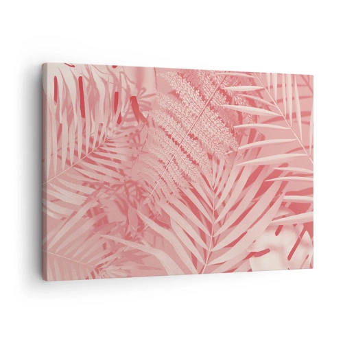 Canvastavla - Bild på duk - Rosa tropiska blad i en delikat och minimalistisk stil - 70x50cm - Rosa koncept - Modern väggdekoration för vardagsrum och sovrum ARTTOR